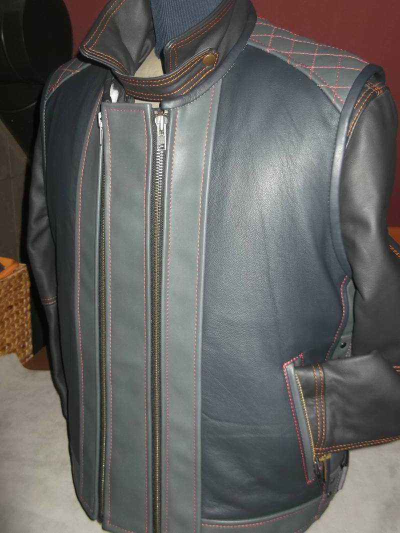 Bikerweste. Echtleder Grau Und Blau, 1, 6 Mm-1, 8 Mm. Handgefertigt von MPBikerTailor
