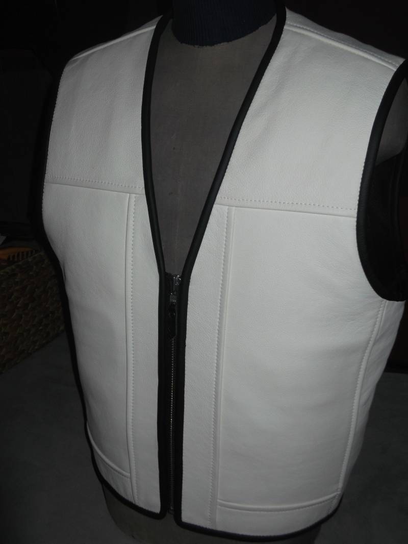 Bikerweste.patch Weste.echtes Leder1, 7-1, 8 Mm-Weiß.handmade von MPBikerTailor