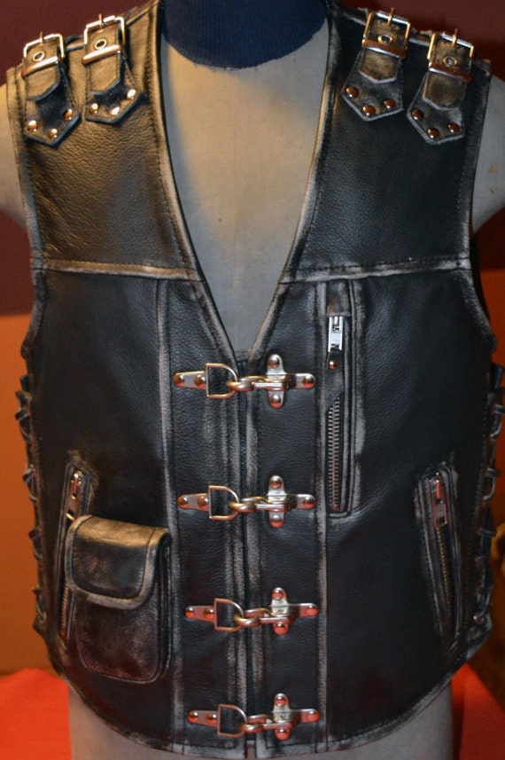 Lederweste.motorradweste Aus Echtem Leder-1, 6 Mm.leder Mit Abrieb-Effekt-Schwarz.handarbeit von MPBikerTailor