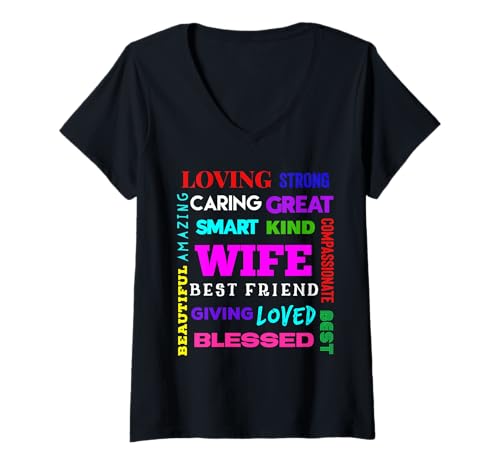 Damen Niedliche Worte der Freundlichkeit für Ehefrau, hübsch und farbenfroh T-Shirt mit V-Ausschnitt Damen Niedliche Worte der Freundlichkeit für Ehefrau, hübsch und farbenfroh T-Shirt mit V-Ausschnitt von MPL Words of Kindness Wife Tees