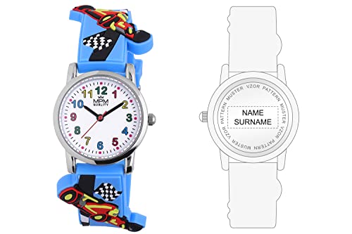 MPM Armbanduhr Kinder Formula – P, Personalisierte Kinder Uhr mit Namen Ihres Kindes, Metallgehäuse, Kids Watch mit Uhrenarmband aus Silikon, Kinderuhr Junge mit bunten arabischen Ziffern von MPM Quality