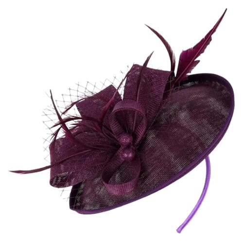 Fascinator-Hut Damen Fascinator-Hut Imitation Leinen Feder Tea Party Pillbox Flower Derby Vintage Mesh Haarband Fascinator Kopfbedeckung for Damen(Fuchsia) von MPMPM