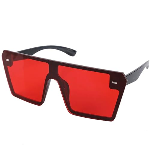 Dazzling Mercury Damen Sonnenbrille Retro Square Einteilige Midine Brille UV 400 Schutz-5233-Schwarz rot von MPOWRX