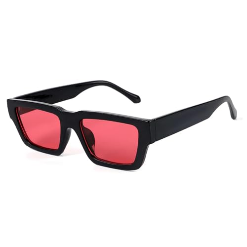 Kleine Sonnenbrille mit quadratischem Rahmen Punk für Männer und Frauen Anti-UV 400-5247-Schwarz rot von MPOWRX