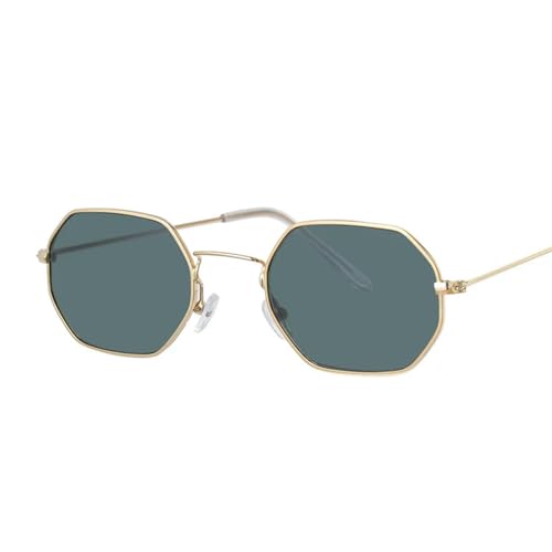 Kleiner Rahmen Quadratische Sonnenbrille Frau Metall Spiegel Sonnenbrille Damen-Gold Tiefgrün von MPOWRX