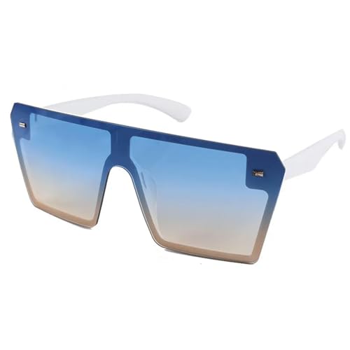 MPOWRX Dazzling Mercury Damen Sonnenbrille Retro Quadratische einteilige Midine-Brille UV 400 Schutz-5233Weiß Blau Yelow von MPOWRX