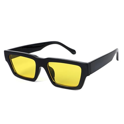MPOWRX Kleine Sonnenbrille mit quadratischem Rahmen Punk für Damen und Herren Anti-UV 400 Brille-5247-schwarz gelb von MPOWRX
