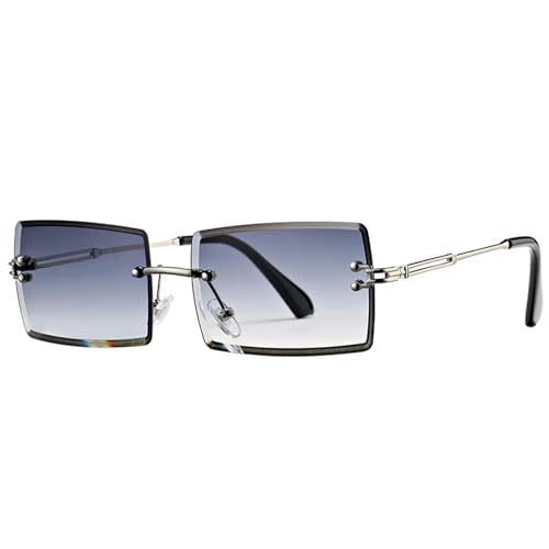 MPOWRX Randlose rechteckige Sonnenbrille für Damen Rahmenlose quadratische Sonnenbrille für Herren UV400 Brille -C7 Gradient Grau-Als Bild von MPOWRX