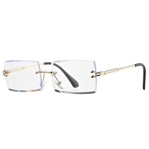MPOWRX Randlose rechteckige Sonnenbrille für Damen Rahmenlose quadratische Sonnenbrille für Herren UV400 Brille -C8 Clear-As Bild von MPOWRX