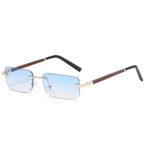 MPOWRX Sonnenbrille Damen Herren Vintage Rechteck Holz Sonnenbrille UV400 Driving Eyewear Rahmenlos-blau-als Bild anzeigen von MPOWRX