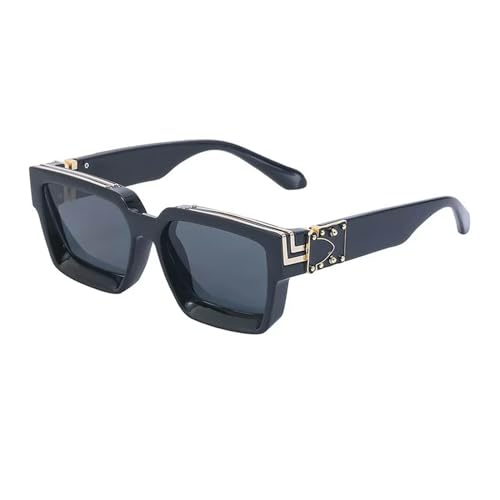 MPOWRX Sonnenbrille Frauen Schatten Retro Quadrat Schwarze Sonnenbrille Punk Brille für Männer-Schwarz Gold Schwarz-Als Bild von MPOWRX