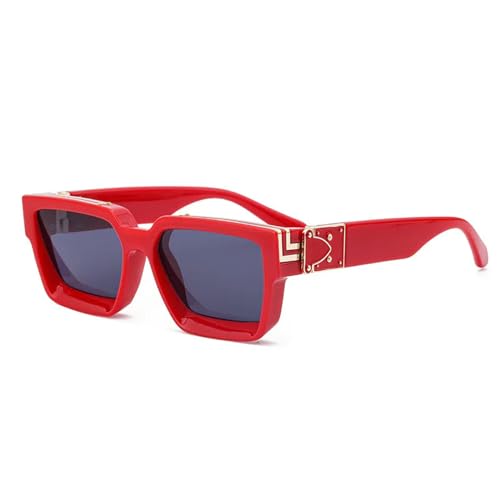 MPOWRX Sonnenbrille Frauen Schatten Retro Quadrat Schwarze Sonnenbrille Punk Brille für männlich-Rot Schwarz-Als Bild von MPOWRX