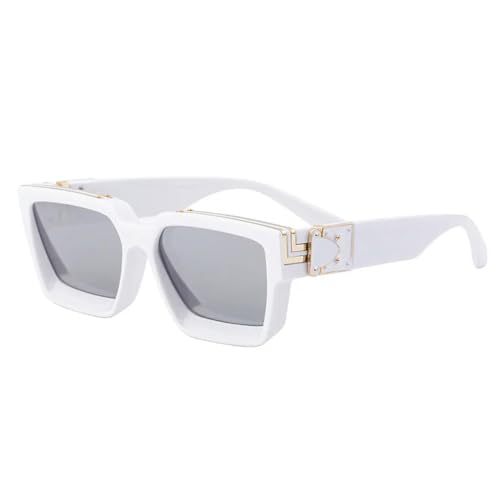 MPOWRX Sonnenbrille Frauen Schatten Retro Quadrat Schwarze Sonnenbrille Punk Brille für männlich-weißes Silber-As-Bild von MPOWRX