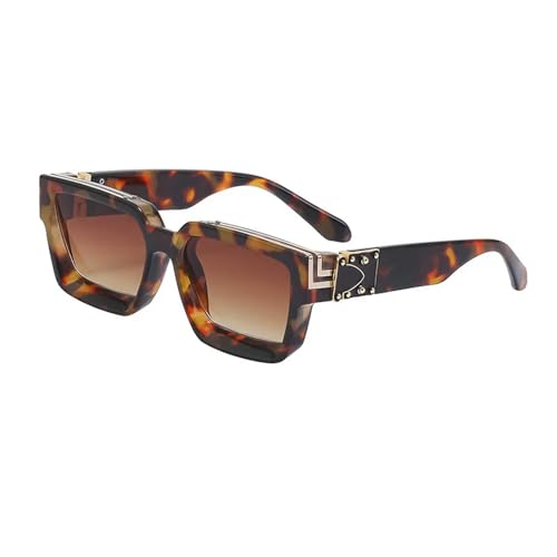 MPOWRX Sonnenbrille Frauen Schattierungen Retro Quadrat Schwarze Sonnenbrille Punk Brille für Männer-Leopard Braun-Als Bild von MPOWRX