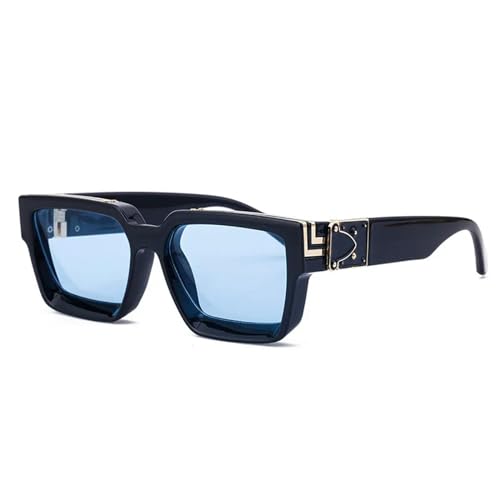 MPOWRX Sonnenbrille Frauen Schattierungen Retro Quadrat Schwarze Sonnenbrille Punk Brille für Männer-Schwarz-Blau-Als Bild von MPOWRX