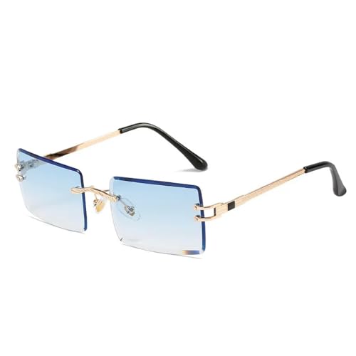 MPOWRX Sonnenbrille für Damen Rahmenlose quadratische Brille für Herren Ultralight UV400 Brille-Gold Blau-As Bild von MPOWRX
