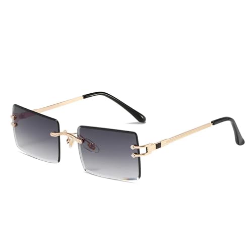 MPOWRX Sonnenbrille für Damen Rahmenlose quadratische Brille für Herren Ultralight UV400 Brille-Gold Gradient Grau-As Bild von MPOWRX