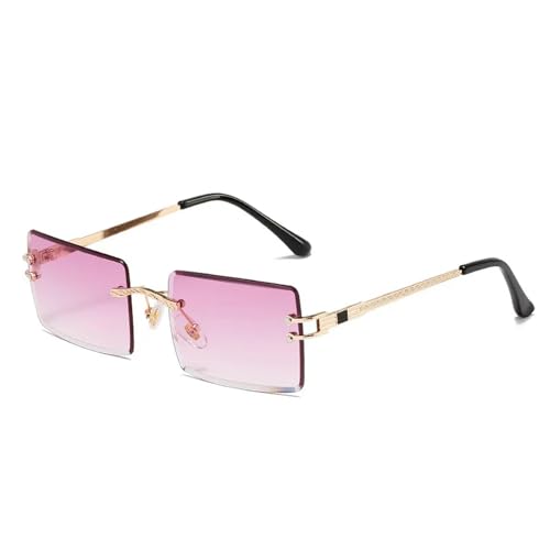 MPOWRX Sonnenbrille für Damen Rahmenlose quadratische Brille für Herren Ultralight UV400 Brille-Gold Lila-As Bild von MPOWRX