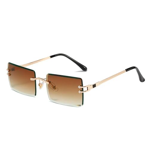MPOWRX Sonnenbrille für Damen Rahmenlose quadratische Brille für Herren Ultralight UV400 Eyewear-Gold Brown-As Bild von MPOWRX