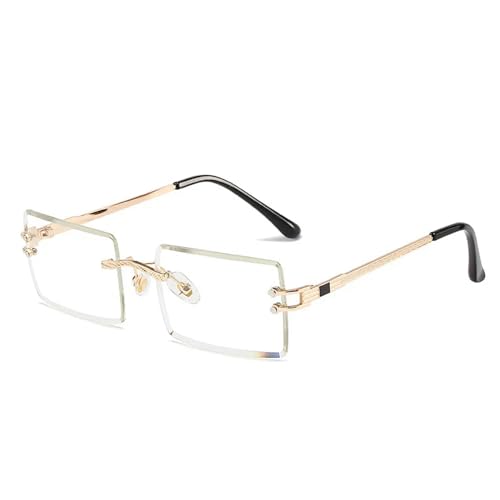MPOWRX Sonnenbrille für Damen Rahmenlose quadratische Brille für Herren Ultralight UV400 Eyewear-Gold Clear-As Bild von MPOWRX