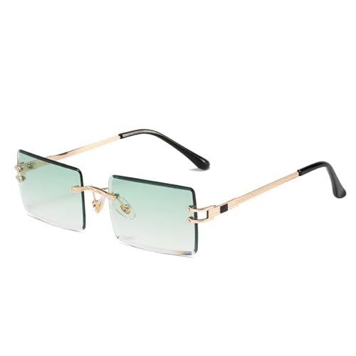 MPOWRX Sonnenbrille für Damen Rahmenlose quadratische Brille für Herren Ultralight UV400 Eyewear-Gold Green-As Bild von MPOWRX