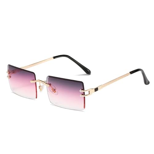 MPOWRX Sonnenbrille für Damen Rahmenlose quadratische Brille für Herren Ultralight UV400 Eyewear-Gold Grey Pink-As Bild von MPOWRX
