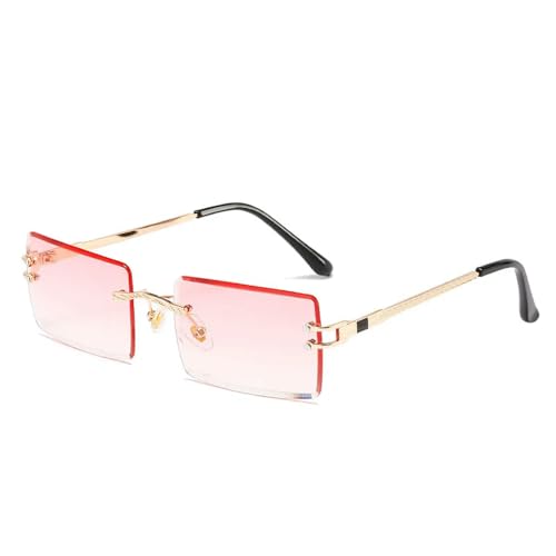 MPOWRX Sonnenbrille für Damen Rahmenlose quadratische Brille für Herren Ultralight UV400 Eyewear-Gold Pink-As Bild von MPOWRX
