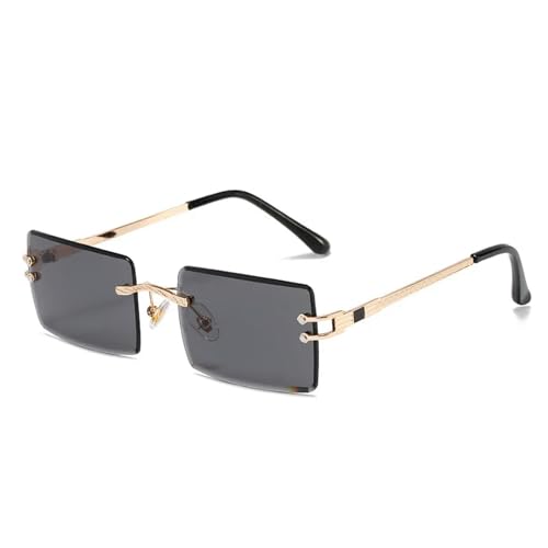 MPOWRX Sonnenbrille für Damen Rahmenlose quadratische Brille für Herren Ultralight UV400 Eyewear-Gold Schwarz-As Bild von MPOWRX