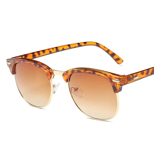 MPOWRX Sonnenbrille für Damen und Herren Semi Rimless SunGlasses UV400 Protection-04 Leopard-Tea-As Bild von MPOWRX