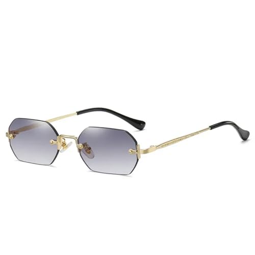 MPOWRX Vintage Rimless Polygon Sonnenbrille Damen Herren Rahmen Sonnenbrille Damen-Gold Grau-Als Bild von MPOWRX