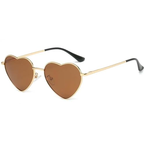 Metall Herzförmige Sonnenbrille Süßigkeiten Farbverlauf Sonnenbrille Outdoor-Brille Brille-Gold Braun-Als Bild von MPOWRX