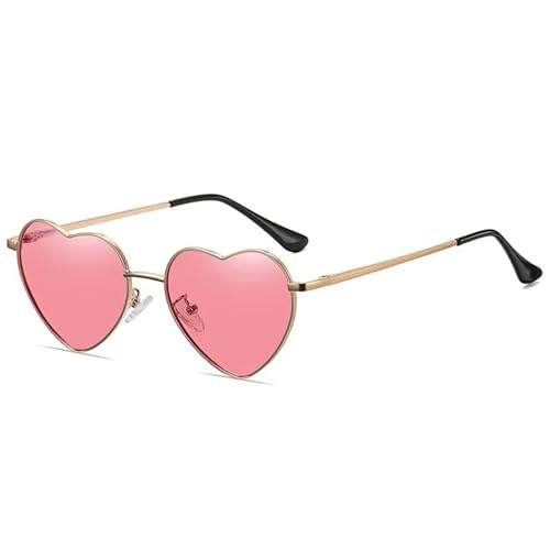 Metall Herzförmige Sonnenbrille Süßigkeiten Farbverlauf Sonnenbrille Outdoor-Brille Brille-Gold Pink-Als Bild von MPOWRX