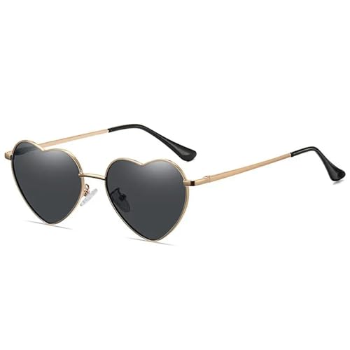 Metall Herzförmige Sonnenbrille Süßigkeiten Farbverlauf Sonnenbrille Outdoor-Brille Brille-Gold Schwarz-Als Bild von MPOWRX