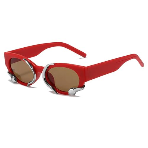 Retro Cat Eye Sonnenbrille Frauen Metall Dekoration Brille Sonnenbrille Brille UV400-C2Rot-Braun-Wie das Bild von MPOWRX
