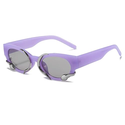 Retro Cat Eye Sonnenbrille Frauen Metall Dekoration Brille Sonnenbrille Brille UV400-C3Lila-Grau-Wie das Bild von MPOWRX