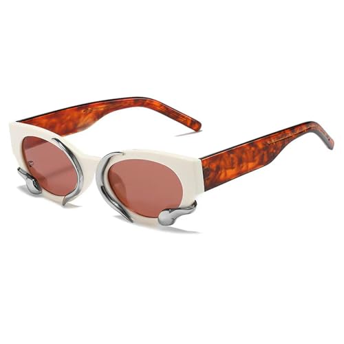 Retro Cat Eye Sonnenbrille Frauen Metall Dekoration Brille Sonnenbrille Brille UV400-C5Beige-Rot-Wie das Bild von MPOWRX