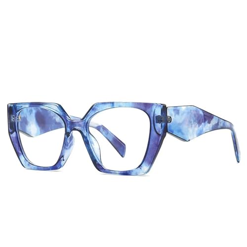 Retro Polygon Cat Eye Bunte Sonnenbrille Frauen Klare Farbverlaufstöne UV400 Herren Sonnenbrille - Blaues Muster klar - Wie das Bild von MPOWRX