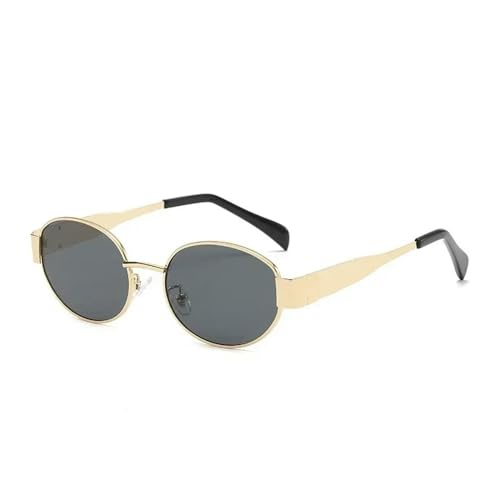 Sonnenbrille für Damen Männer Kleiner Metallrahmen Sonnenbrille Schatten UV400 Schutz-Gold Schwarz-Als Bild von MPOWRX
