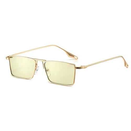 Sonnenbrille für Männer Frauen Retro Kleiner Metallrahmen Bonbonfarben Vintage Rechteck Brille - Gold Grün - Als Bild von MPOWRX