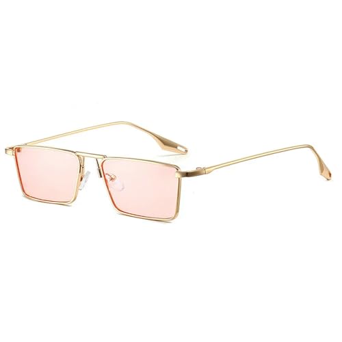 Sonnenbrille für Männer Frauen Retro Kleiner Metallrahmen Bonbonfarben Vintage Rechteck Brille - Gold Pink - Als Bild von MPOWRX
