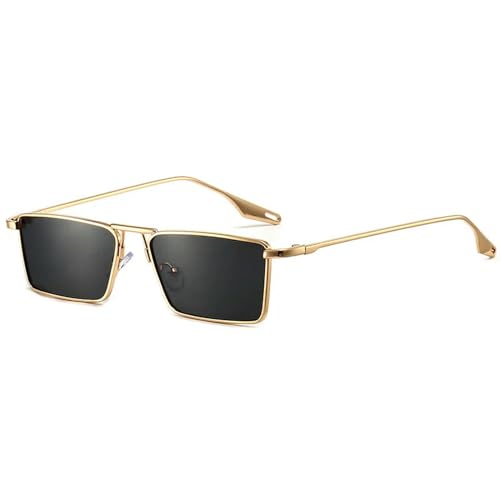 Sonnenbrille für Männer Frauen Retro Kleiner Metallrahmen Bonbonfarben Vintage Rechteck Brille-Gold Schwarz-Als Bild von MPOWRX