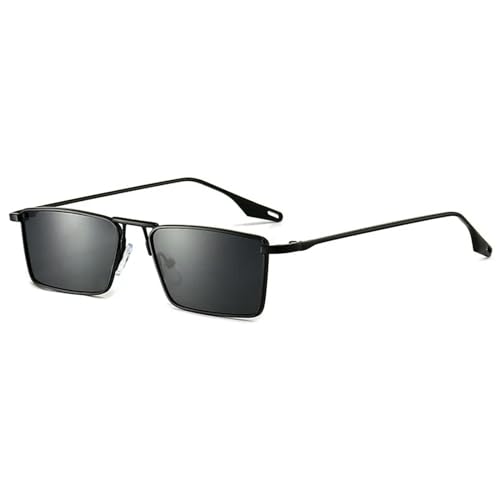 Sonnenbrille für Männer Frauen Retro Kleiner Metallrahmen Bonbonfarben Vintage Rechteck Brille - Schwarz Schwarz - Als Bild von MPOWRX