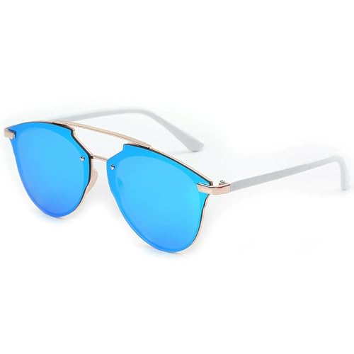 Sonnenbrillen aus Metall Rahmen Damen Herren Sonnenbrille UV 400 -rap16-Blau Quecksilber von MPOWRX