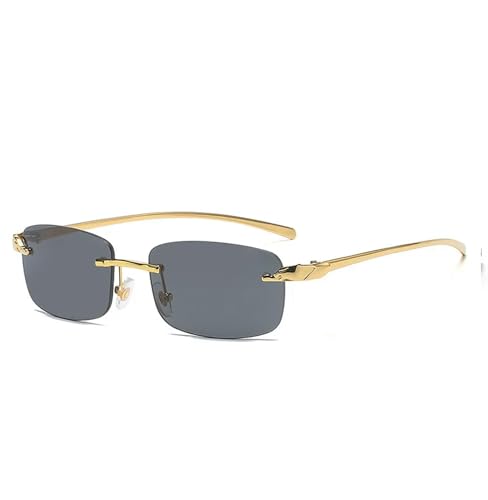 Vintage Randlose Rechteck Sonnenbrille Frauen Candy Farben Männer Gradient Sonnenbrille - Gold Schwarz - Als Bild von MPOWRX