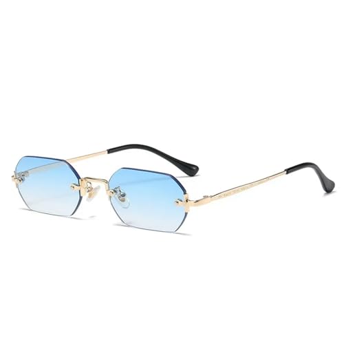 Vintage Rimless Polygon Sonnenbrille Damen Männer Rahmen Sonnenbrille Damen-Gold Blue_a-As Bild von MPOWRX