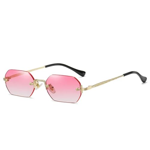 Vintage Rimless Polygon Sonnenbrille Damen Männer Rahmen Sonnenbrille Damen-Gold Pink-As Bild von MPOWRX