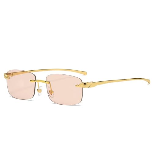 Vintage randlose rechteckige Sonnenbrille Frauen Bonbonfarben Männer Farbverlauf Sonnenbrille - Gold Pink - Als Bild von MPOWRX