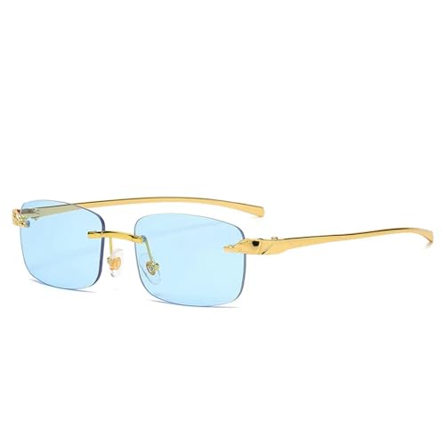 Vintage randlose rechteckige Sonnenbrille Frauen Bonbonfarben Männer Gradient Sonnenbrille - Gold Blau - Als Bild von MPOWRX