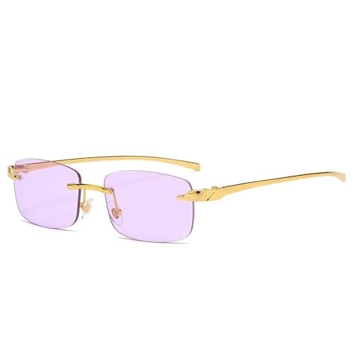 Vintage randlose rechteckige Sonnenbrille Frauen Bonbonfarben Männer Gradient Sonnenbrille - Gold Lila - Als Bild von MPOWRX