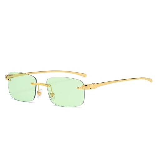 Vintage randlose rechteckige Sonnenbrille Frauen Süßigkeiten Farben Männer Gradient Sonnenbrille - Gold Grün - Als Bild von MPOWRX